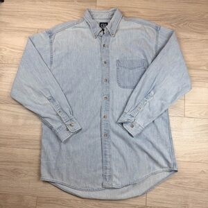 Vintage 90s GAP Light Blue Heavy Cotton Chambray Denim Button Down Dadcore Sz L